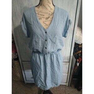 Splendid Denim V neck Knee Length Freyed Edge Dress Small Open Back Beachy